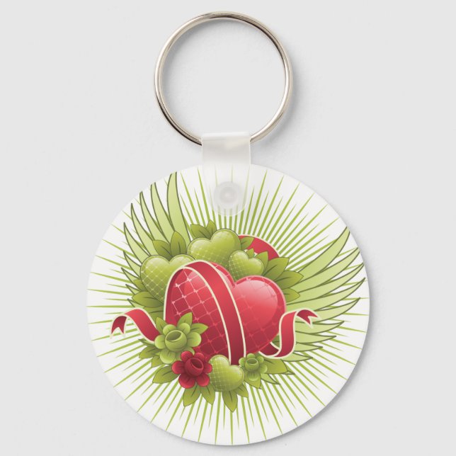 Hearts Roses and Wings Keychain (Front)