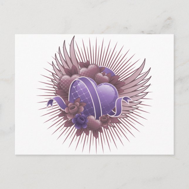 Hearts Roses and Wings Postcard (Front)