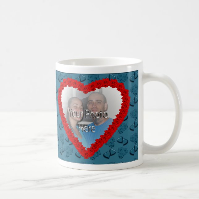 Hearts & Roses Blue Customizable Photo Mug (Right)