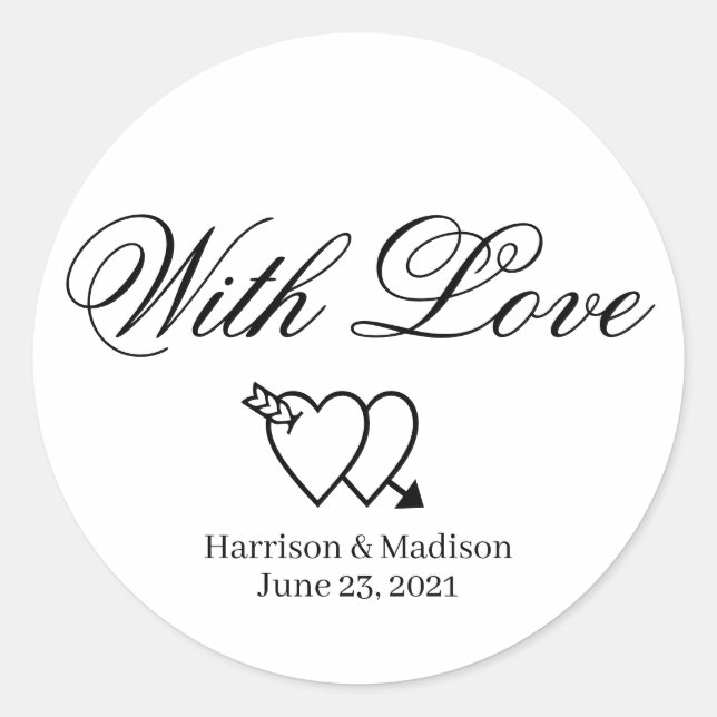 Hearts script Wedding gift favour tag stickers (Front)