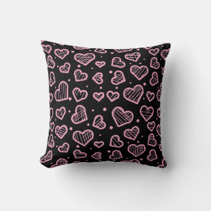 Hearts Seamless Pattern on Black Background Throw Pillow