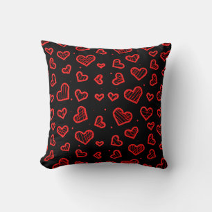 Hearts Seamless Pattern on Black Background Throw Pillow