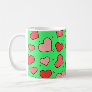 Hearts Seamless Pattern on Green Background  Coffee Mug