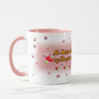 Hearts-shaped soap bubbles on a White Pink Ceramic Mug