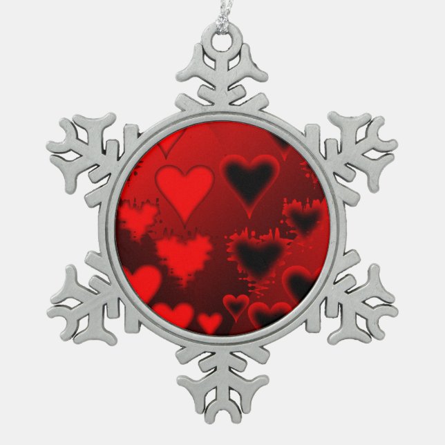 Hearts Snowflake Pewter Christmas Ornament (Front)