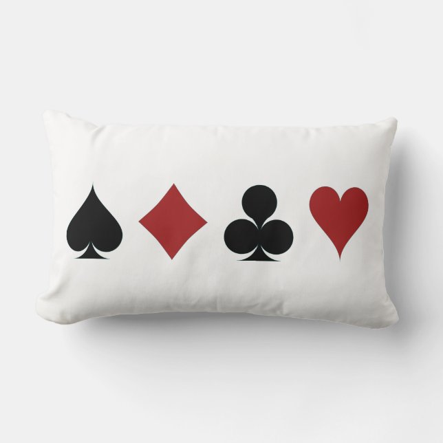Hearts Spades Diamonds Clubs Black and White Colle Lumbar Pillow (Front)