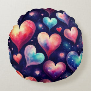 Hearts Stars Valentine Galaxy  Round Pillow