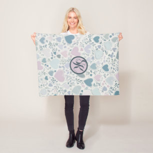 Hearts, Starts and Sage Leaves Fleece Blanket