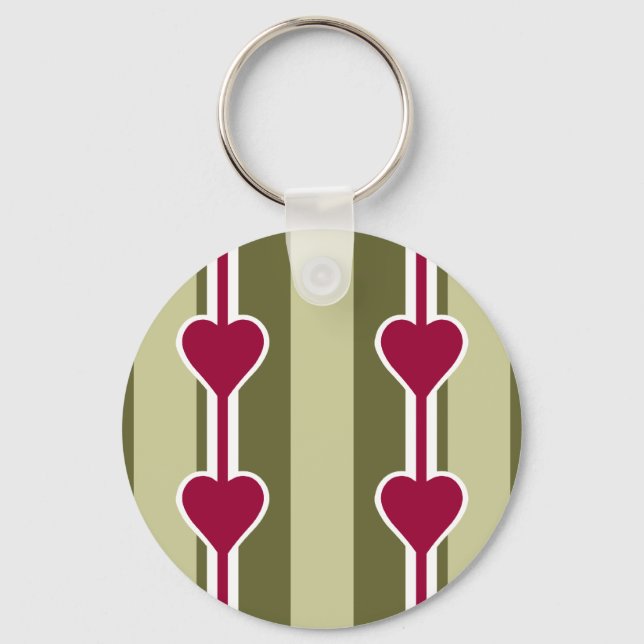 Hearts & Stripes key chain, customizable Keychain (Front)