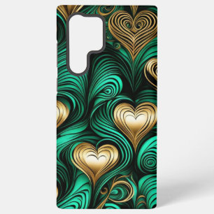Hearts & Swirls Repetitive pattern Gold Emerald Samsung Galaxy Case