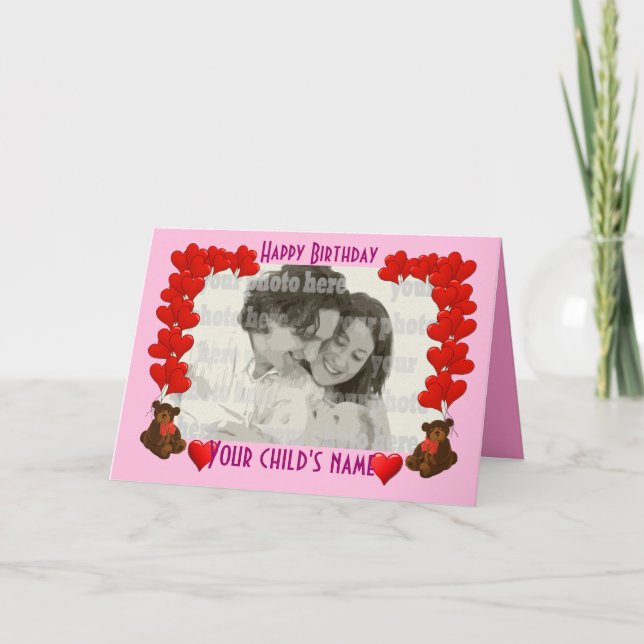 Hearts & teddy bear on pink card (Front)