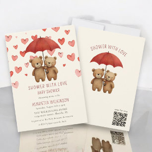 Hearts Teddy Bear "Shower with Love" Baby shower Invitation