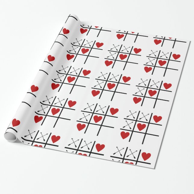 Hearts Tic Tac Toe Wrapping Paper (Unrolled)