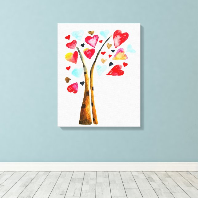 Hearts tree whimsical valemtines canvas print (Insitu(Wood Floor))
