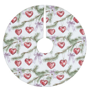 Hearts Trees Red Purple Bows Christmas Brushed Polyester Tree Skirt