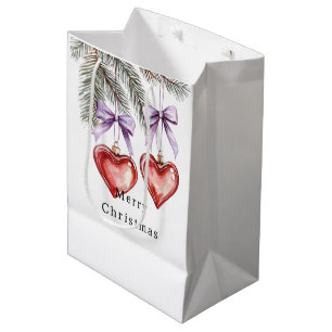Hearts Trees Red Purple Bows Christmas Medium Gift Bag