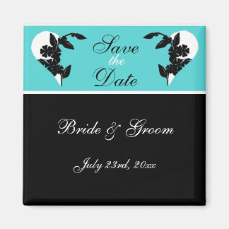 Hearts Turquoise and Black Save the Date Magnet