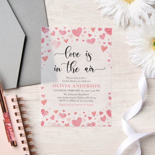 Hearts Valentine Love is in the Air Bridal Shower Vellum Invitations (Wedding)