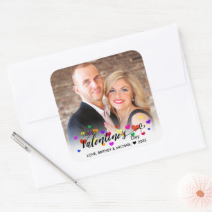 Hearts Valentine's Day Colourful Typography Photo Square Sticker