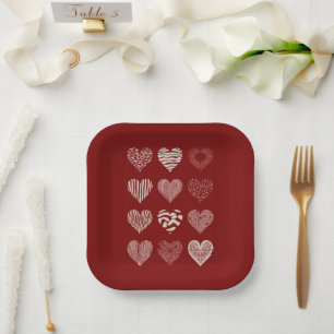 Hearts Valentine's Day Nine Hearts Valentine Love Paper Plate