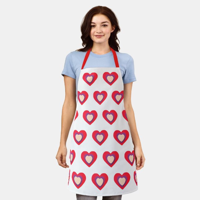 Hearts Valentines Day Red All-Over Print Apron (Worn)