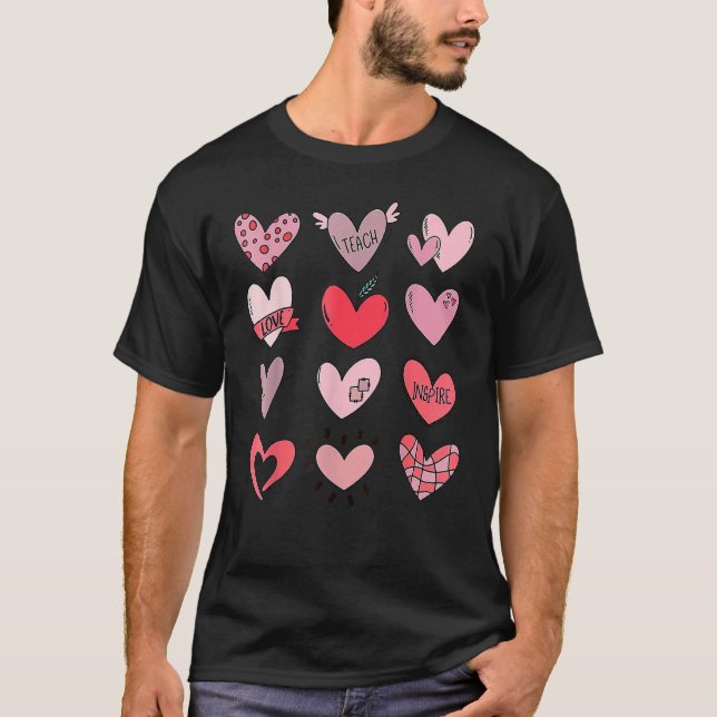 Hearts  Valentines Day Teaching Teacher T-Shirt (Front)