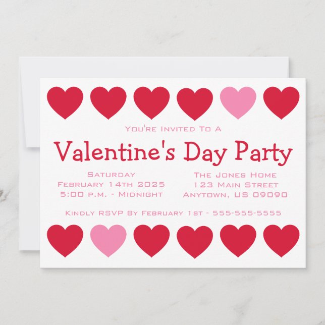 Hearts Valetine's Day (Red / Pink) Invitation (Front)