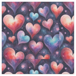 Hearts Watercolor Art Fabric