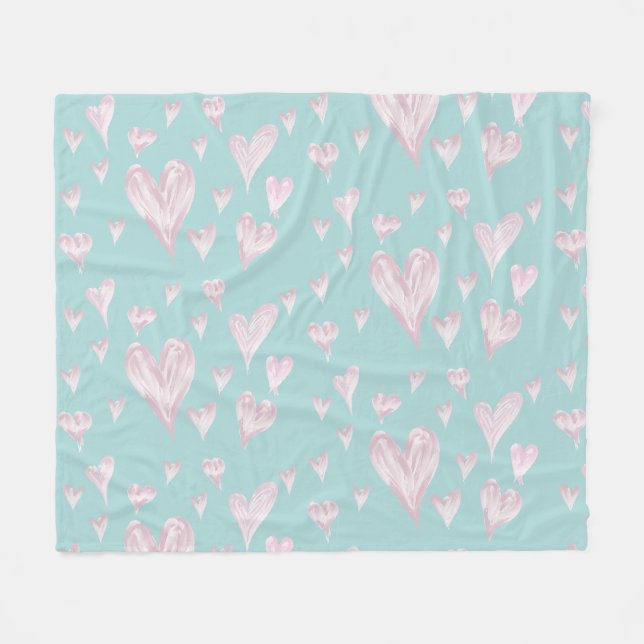 Hearts watercolor fleece blanket (Front (Horizontal))