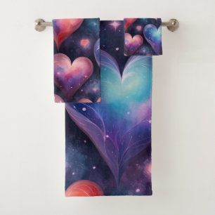 Hearts  Watercolor Valentine  Art  Bath Towel Set