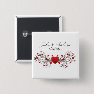 Hearts Wedding Favour 2 Inch Square Button