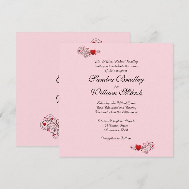 Hearts Wedding Invitation (Front/Back)