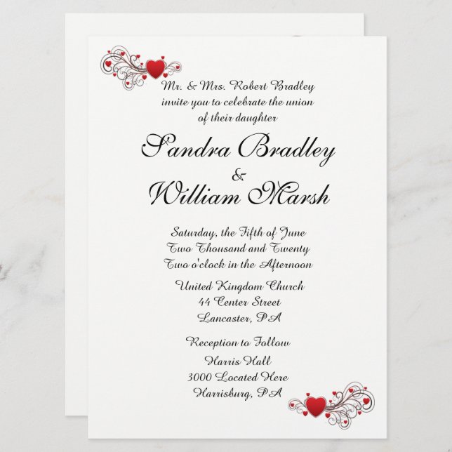 Hearts Wedding Invitation (Front/Back)