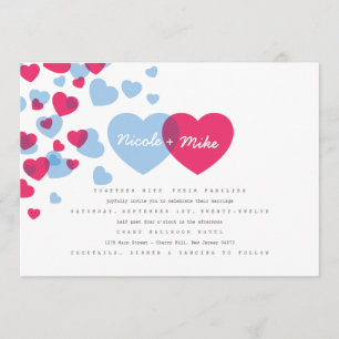 Hearts Wedding Invitation in Pink and Blue