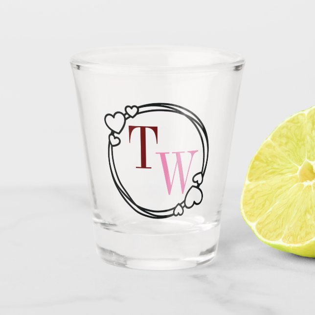 Hearts Wedding Keepsake Shot Glass (Front)