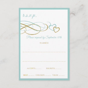 Hearts Wedding Response Cards (Turquoise & Gold)
