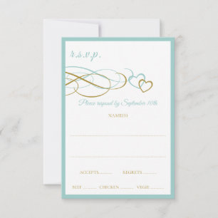 Hearts Wedding Response Cards (Turquoise & Gold)