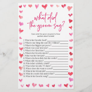 Hearts What Did The Groom Say? Bridal Shower Game  Stationery