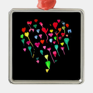 Hearts whimsical colourful rainbow heart art metal ornament
