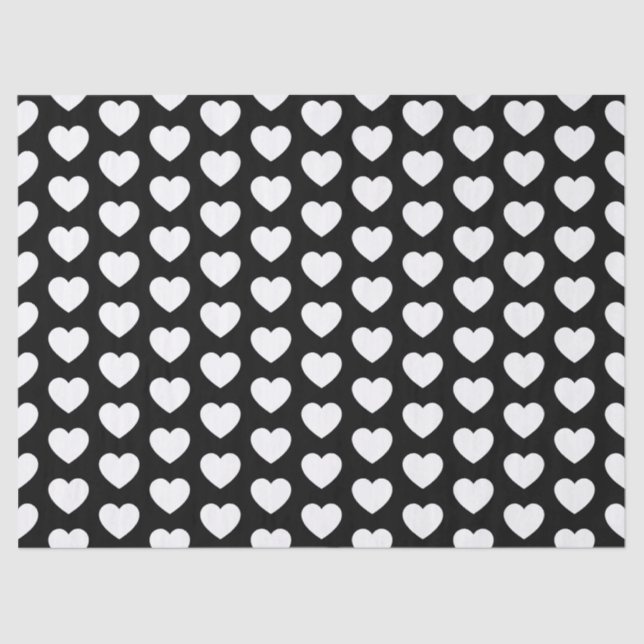 Hearts, White on Black Tissue Paper (Front)