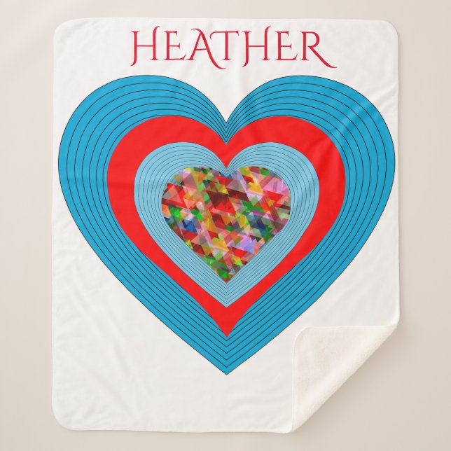 Hearts white sherpa blanket with personalized name (Front)