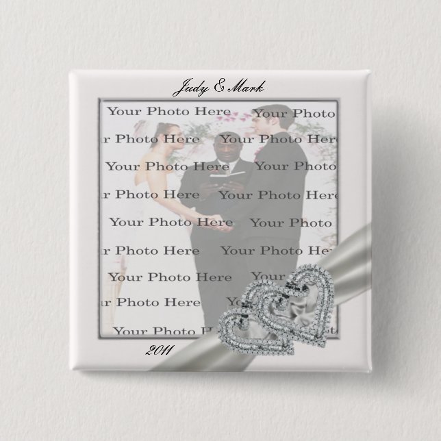 Hearts White Wedding Square Button (Front)