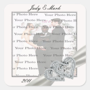 Hearts White Wedding Square Stickers