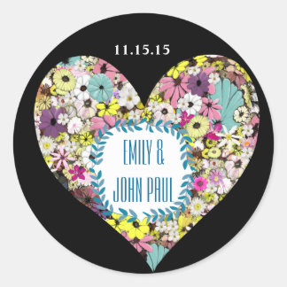 Hearts Wild Flowers Wedding Save the Date Sticker