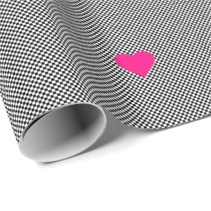 Hearts with black and white checks wrapping paper
