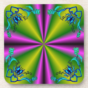 Hearts with Flowers and Butterfly in Tattoo Style Coaster