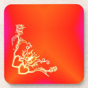 Hearts with Flowers and Butterfly in Tattoo Style Coaster