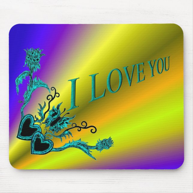 Hearts with Flowers and Butterfly in Tattoo Style Mouse Pad (Front)