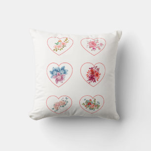 Hearts with flowers throw pillow
