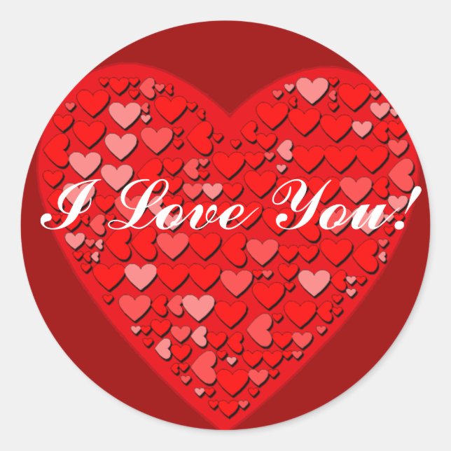 Hearts Within a Heart with Custom Text Classic Round Sticker (Front)